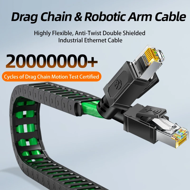 Enhanced Industrial Ethernet Cable - Short Cat6a SFTP, Nylon, 10Gbps Rated, Oil-Resistant for Railway and Factory Automation Applications