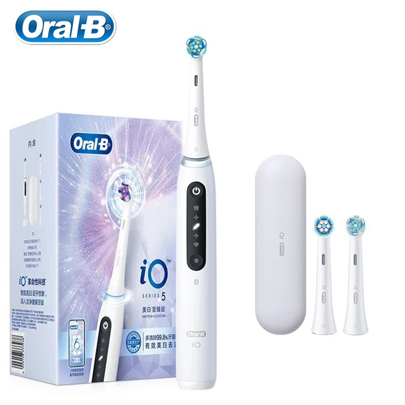 

Электрическая зубная щетка Oral-B iO Series, перезаряжаемая щетка с 2 насадками, умный дисплей, чистый белый цвет, датчик давления зубов