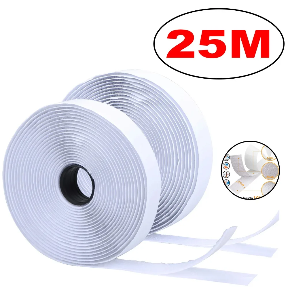 Self-Adhesive Hook and Loop Fastener Tape - 25M Roll for DIY and Home Projects