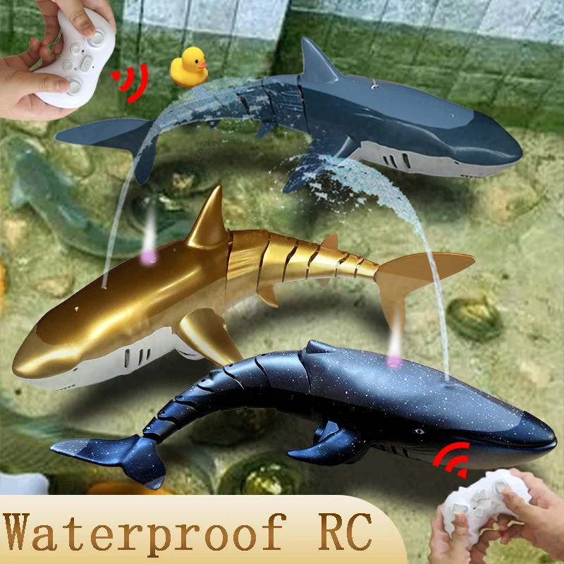 Telecomando Shark Kids Beach Pool Bath Toys For Boys Girls Water Spray Rc Whale Simulation Animals Boat Mechanical Fish Robot