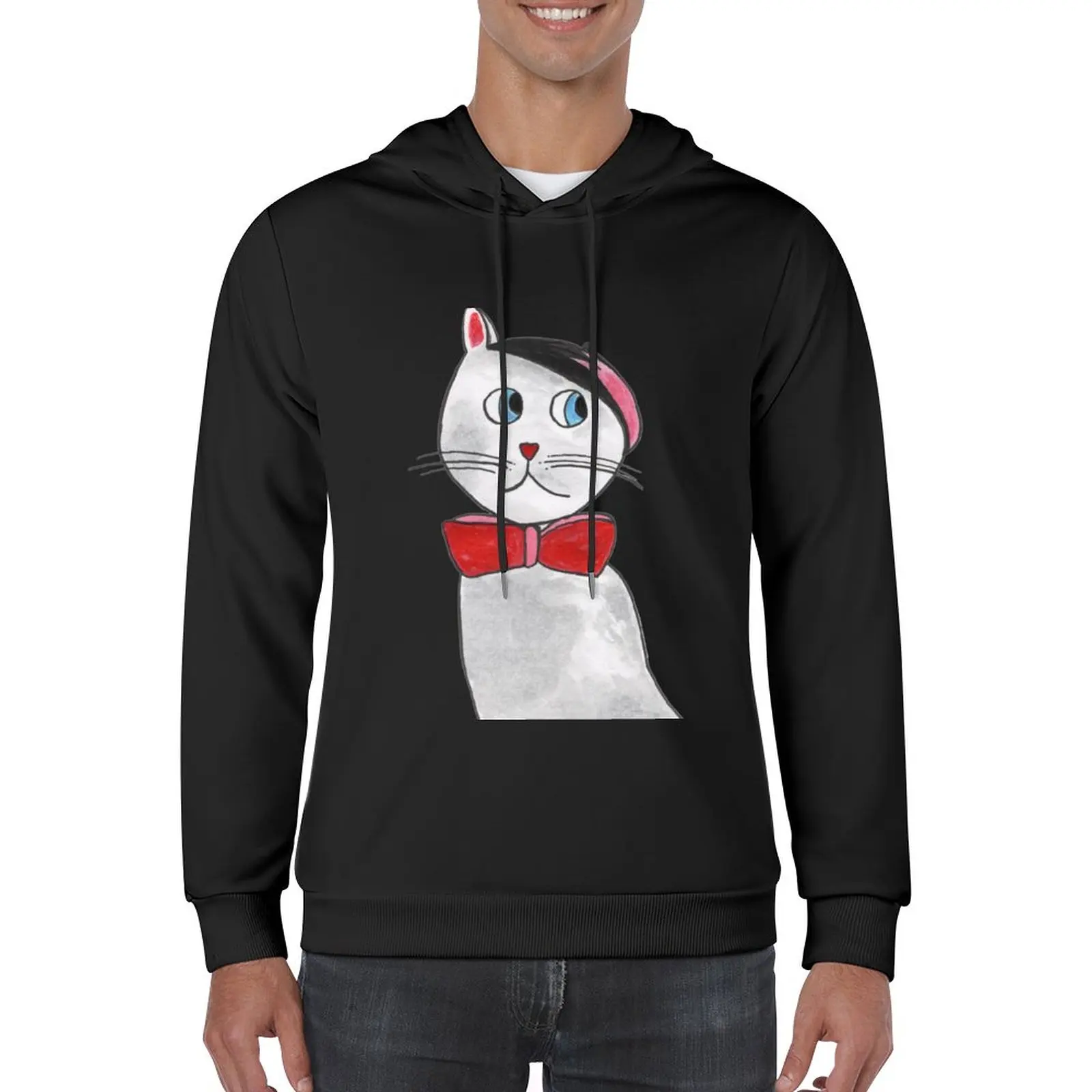 

New Blue-eyed French Cat with Beret Pullover Hoodie mens clothes hooded shirt hoodie men