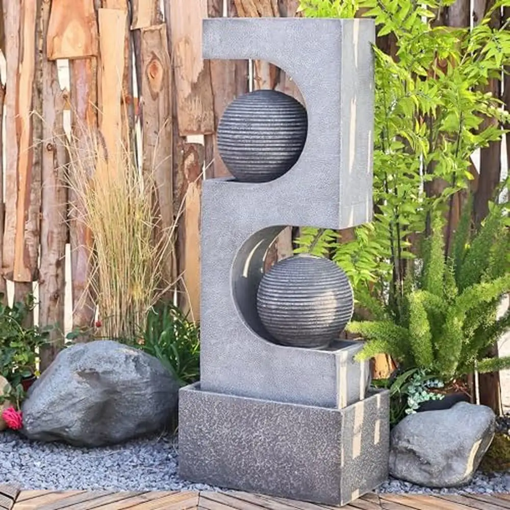 Large Outdoor Water Fountain and Waterfalls with LED Lights Sphere Garden Fountains Durable Resin Construction Tranquil Outdoor