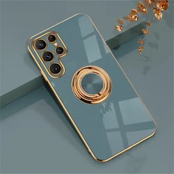 Luxury Plating Ring Holder Phone Case with Ultra Protection and Enhanced Grip for Galaxy S26 Plus (Gray)