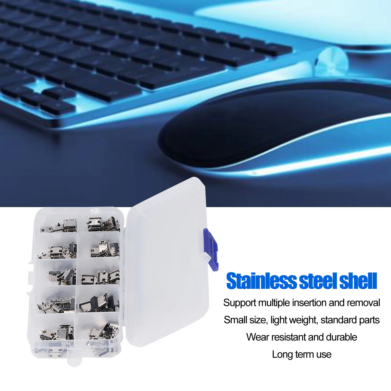 100Pcs TYPE C USB Female Plug Connector Jack Solder Repair Replacement Adapter Assortment Set