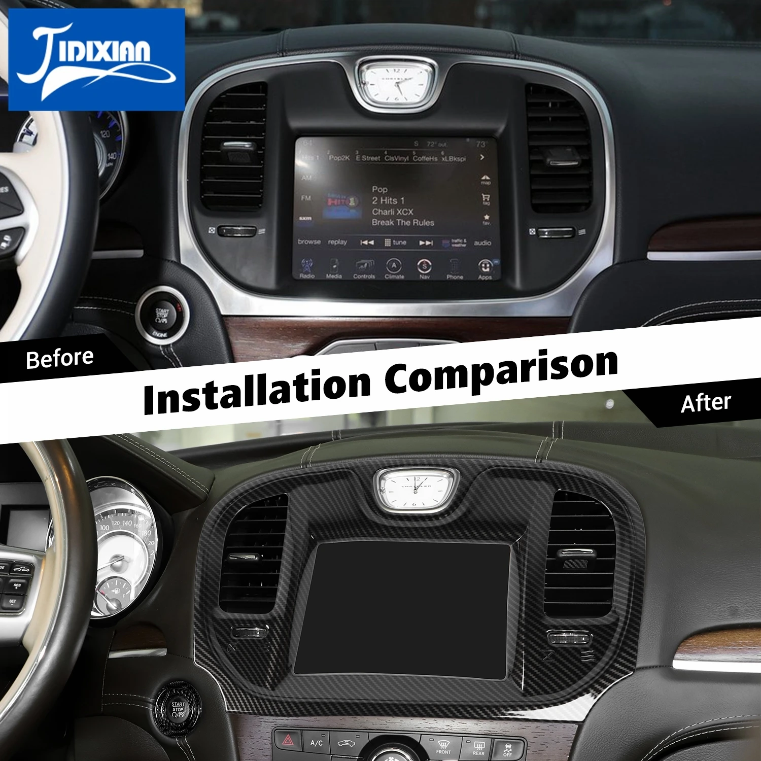 JIDIXIAN Car Interior Decoration Cover for Chrysler 300C 2010-2023 Car  Carbon Fiber Grain Accessories