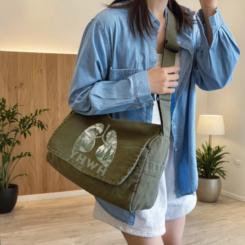 Environmental Protection Theme Shoulder Bag With Lungs Print Crossbody Bag For Women Multiple Pockets Bag Unisex Travel