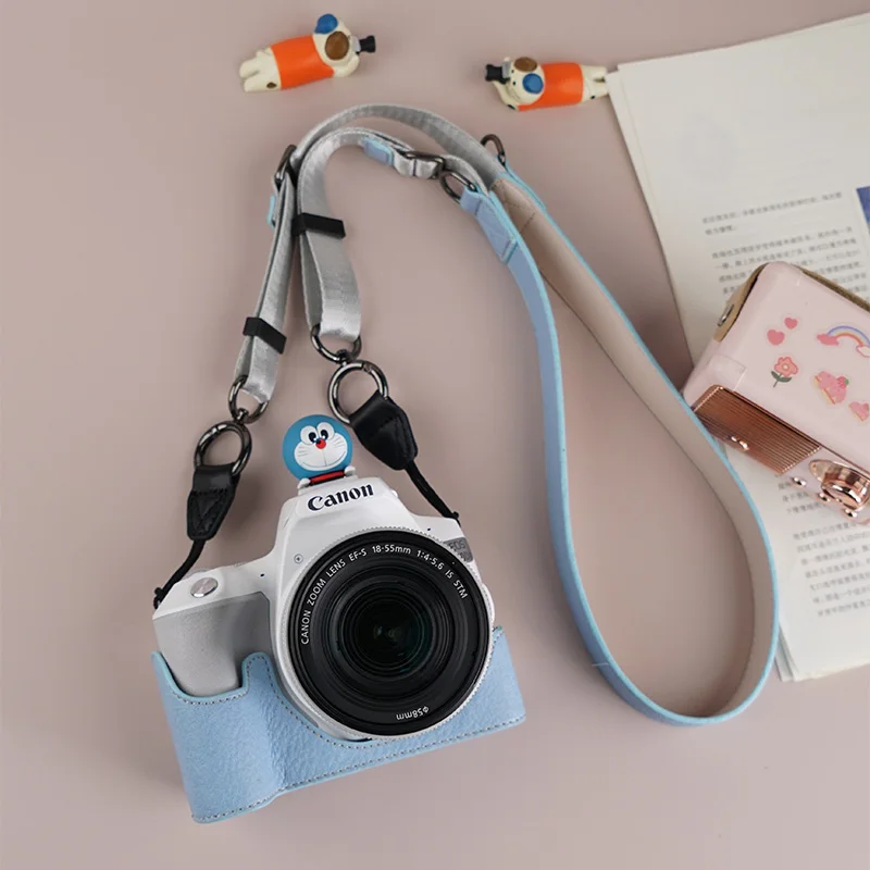 Camera Half Case Base for Canon 200DII 200D Mark II Leather Protector 1/4 Screw Camera Cover with Shoulder Neck Strap Film Glass