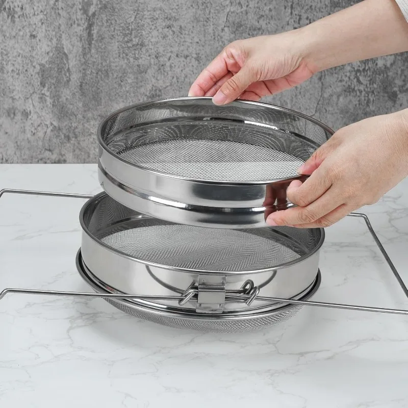 Double Layer Honey Filter Stainless Steel Ultra-fine Mesh Filter Belt with Adjustable Handle for Coarse  Fine Screen Collection