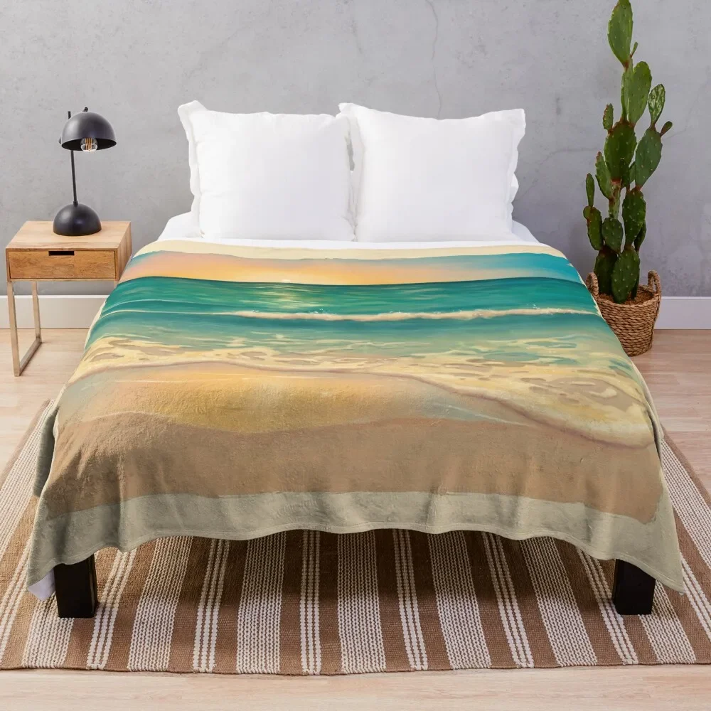 Golden Seafoam On The Beach Painting Throw Coperta Moving Cute Plaid Coperte