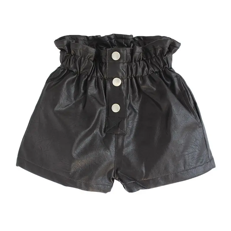 Kids Shorts Spring Summer Autumn Girls Fashion Pu Leather Shorts with Buttons