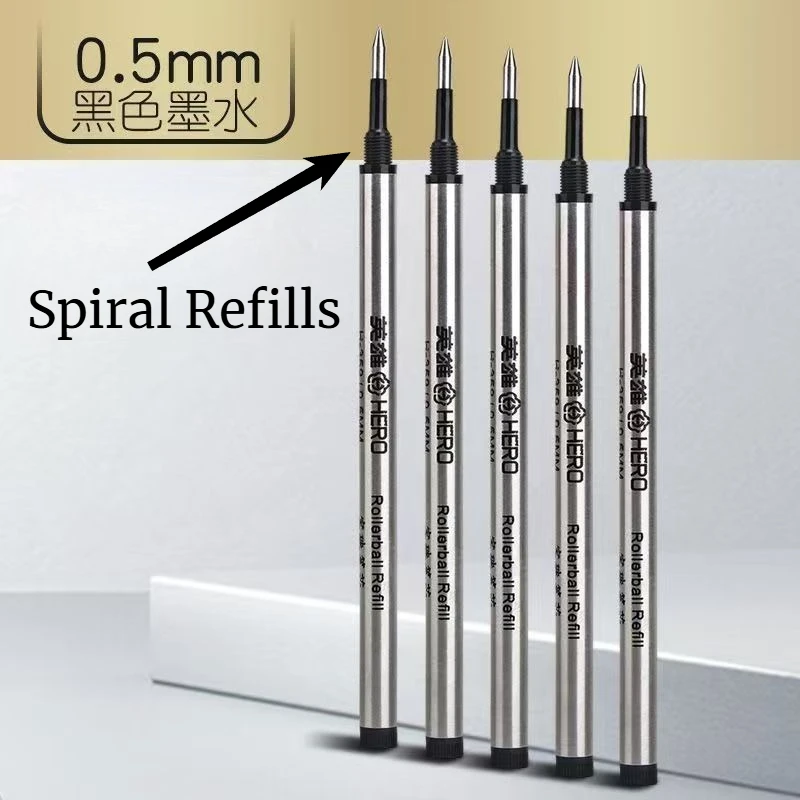 히어로 교체용 젤 펜 리필 블랙 0.5/0.7mm 학생용 학교용 롤러볼 펜 유니버설 스트레이트 플러그/스파이럴 패턴 블랙
