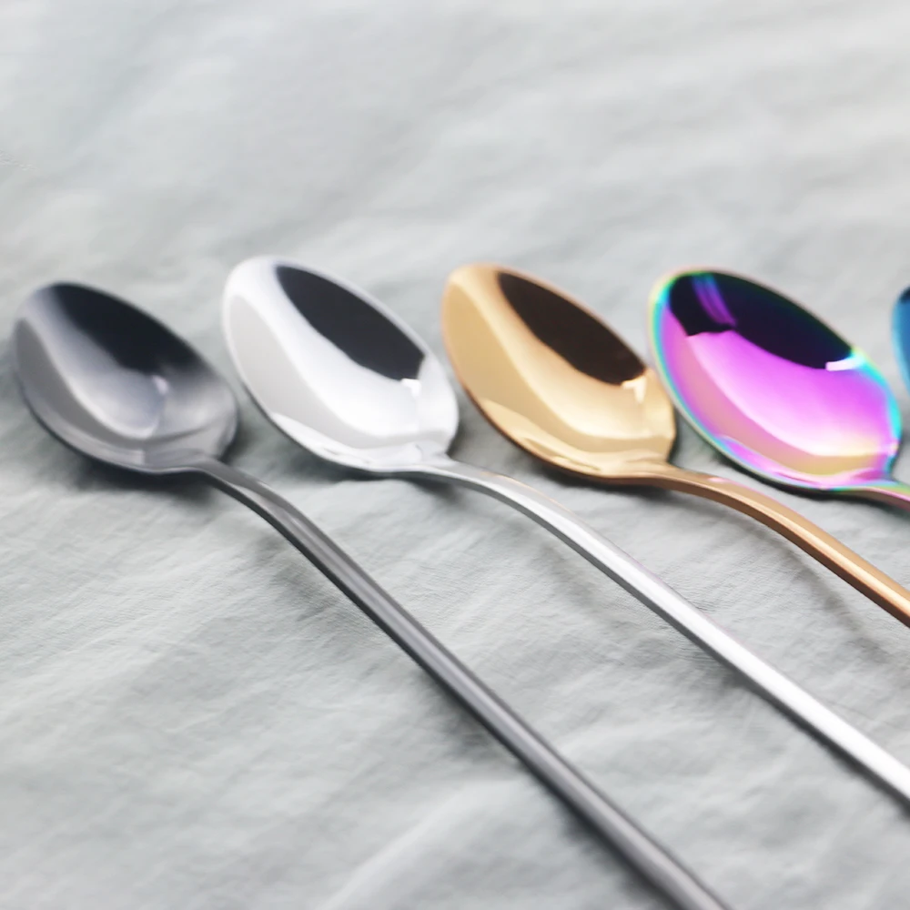 4Pcs Blue Long Handle Spoon Cutlery Set Stainless Steel Dinnerware Dessert Ice Cream Coffee Spoon Stirring Party Tableware
