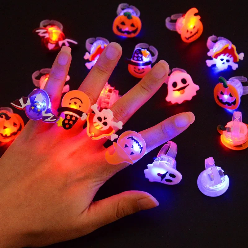 

LED Light Halloween Ring Glowing Pumpkin Ghost Skull Rings Halloween Christmas Party Decoration for Home Santa Snowman Kids Gift