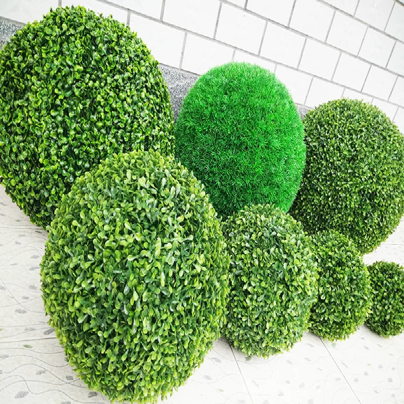 Artificial Green Plastic Plant Grass Ball 10/18/30/38cm Green