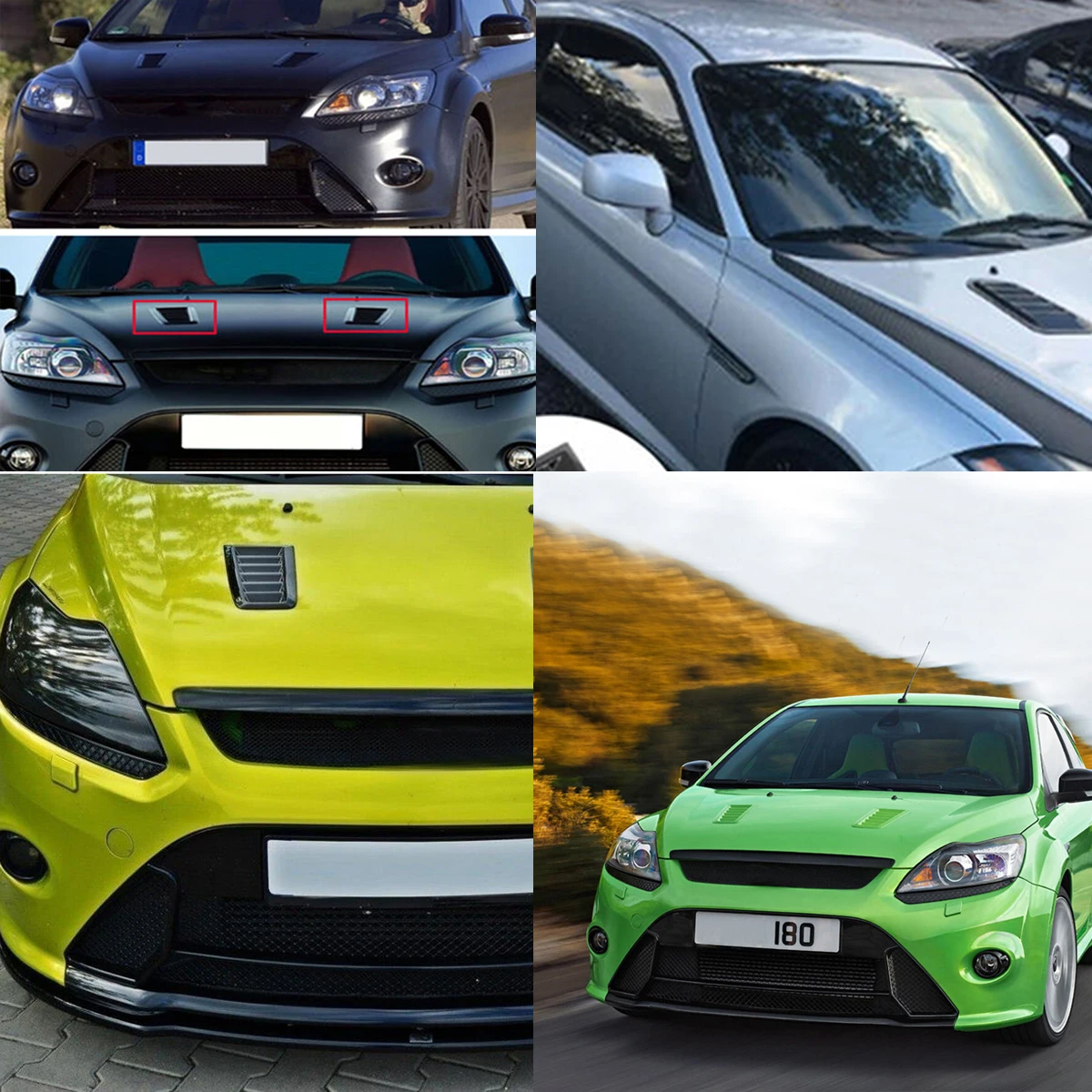 Pair Universal Front bonnet vents Hood Trim Cover for Ford Focus RS ST MK2 MK3 Style ABS Glossy Black / Carbon Look