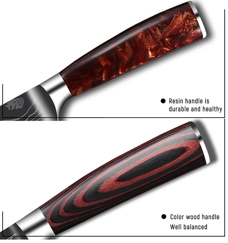 Japanese Fruit Knife Resin Handle Laser Damascus Pattern Ultra-Sharp Cutting Vegetable Boning Kitchen Utility BBQ