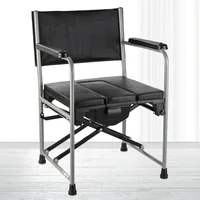AntiRollover Commode Chair: Folding Disability Stool Elderly Bath Seat Leather Cushion Toilet NonSlip Support. 1