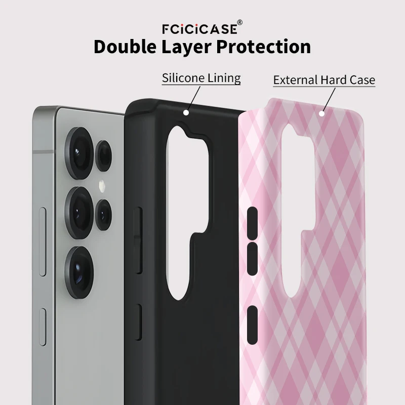 Grid Pattern Double-Layer Phone Case Cover