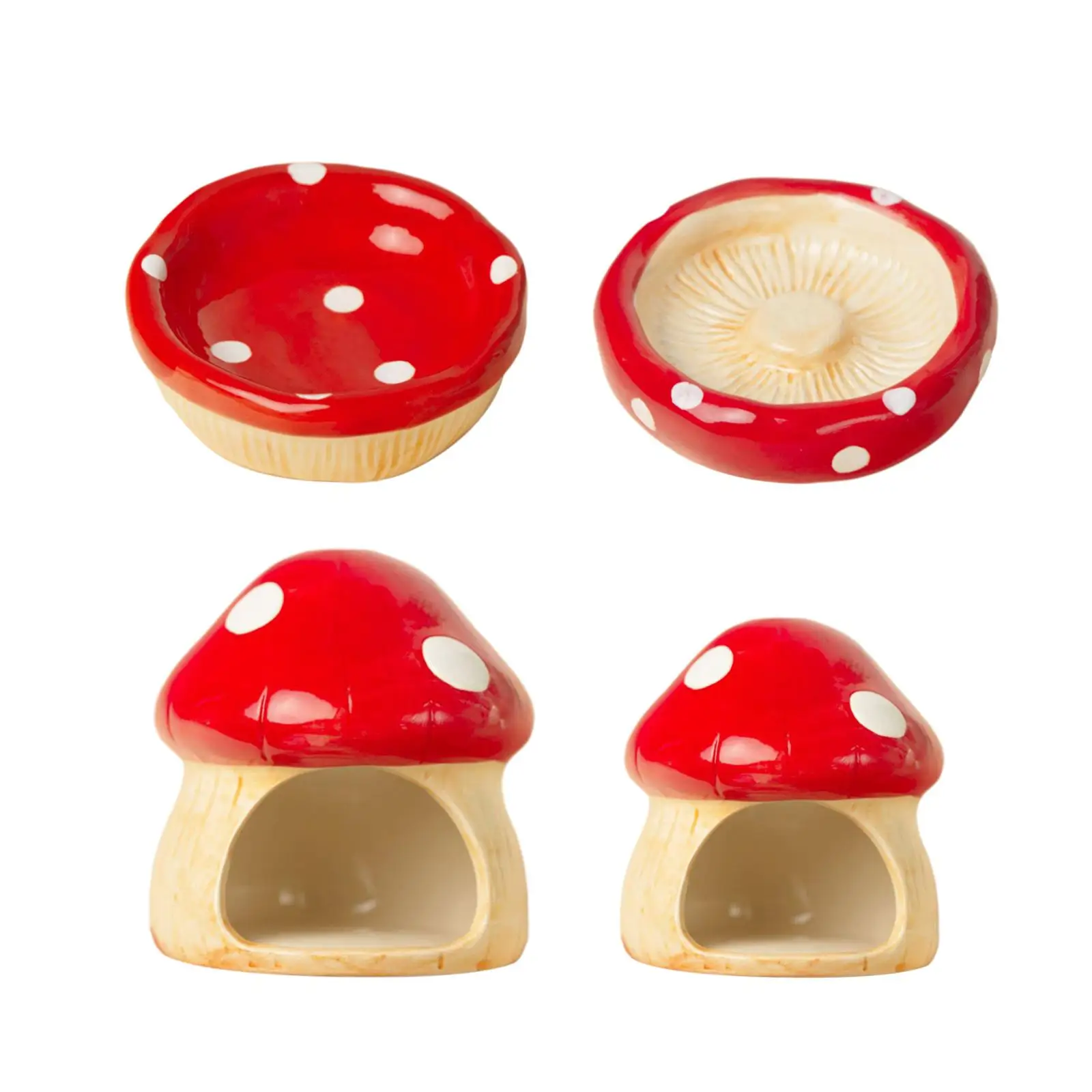 Ceramic Hamster House, Hamster Hideout, Sturdy Indoor Mushroom Shape Food