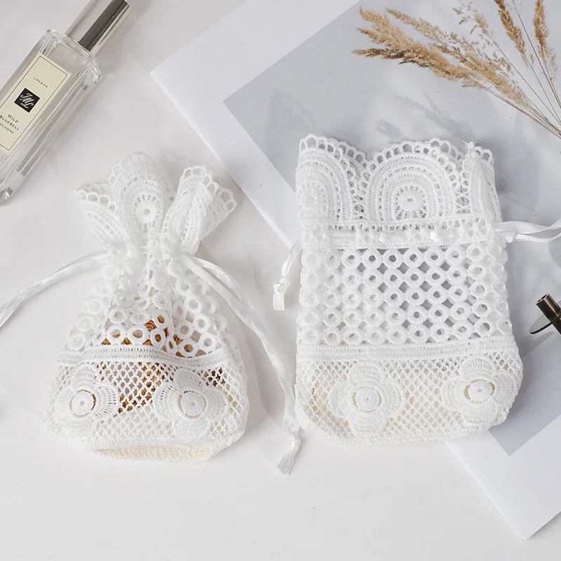 3–12 Stück weiße Spitzenbeutel mit Kordelzug, Schmuckverpackungsbeutel, Hochzeitsgeschenke für Gäste, Geburtstagsfeier, Weihnachten, Süßigkeiten-Geschenktüten – Detail 5