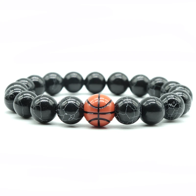 Pulsera minimalista de gimnasio para hombre, brazalete de fútbol y baloncesto, de piedra Natural de 10mm, regalo de amor para novio| Pulseras de amuleto| - AliExpress