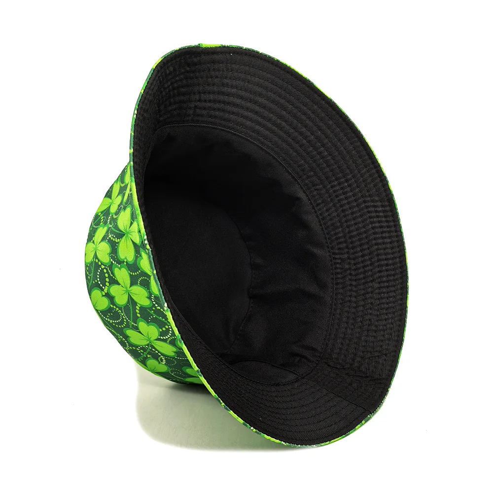 Green Clover Print Bucket Hat - St. Patrick's Day Festival Panama Cap