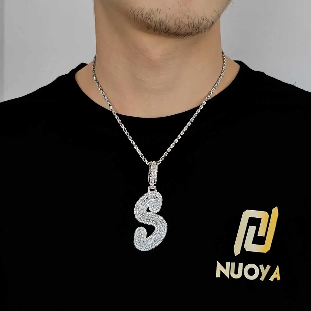 New Arrival Heart Hook Letter Pendant Square Cut CZ Stone Iced Out Diamond Letter Pendant Custom Name Necklace