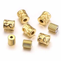 10Pcs Stainless Steel Cylinder Tube Bead Gold Plated Spacer Dot Beads for Bracelet Friendship Jewelry Making Necklace Metal Seed