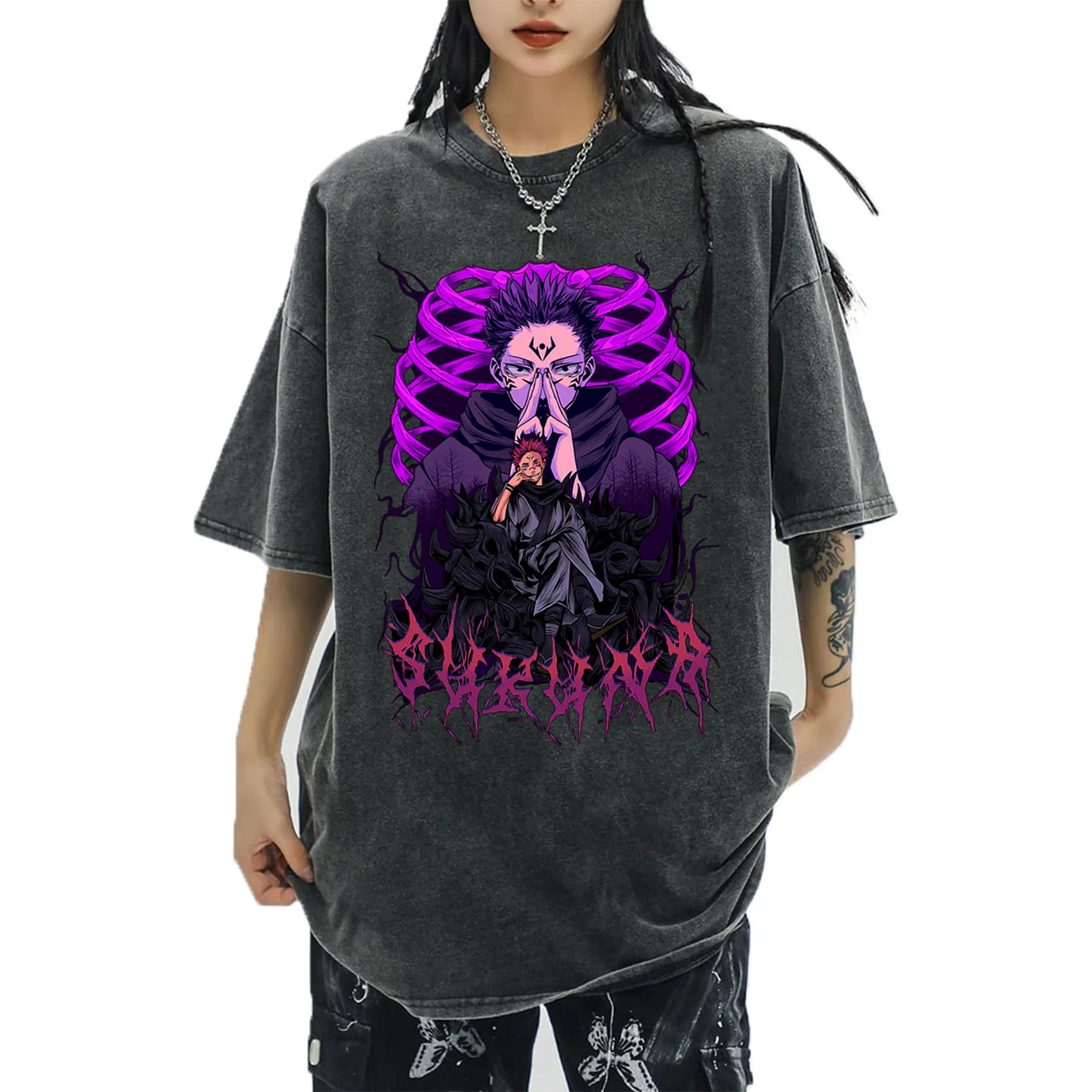 

Jujutsu Kaisen Washed Shirt Ryomen Sukuna Washed Shirts Anime Lover Gift Harajuku O-Neck Cotton Vintage T-Shirts Unisex