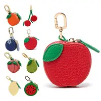 Cute Fruit Shape Leather Coin Purse Mini Zipper Earphone Bag Keychain Pendant Wallet for Women Girls Gift