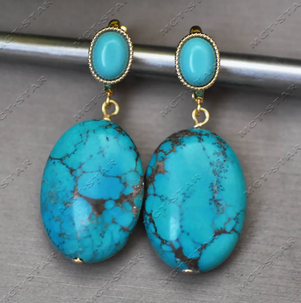 Z13150 A + Grande 23Mm Ellissoide Blu Verde Turchese Uovo Ciondola L'Orecchino