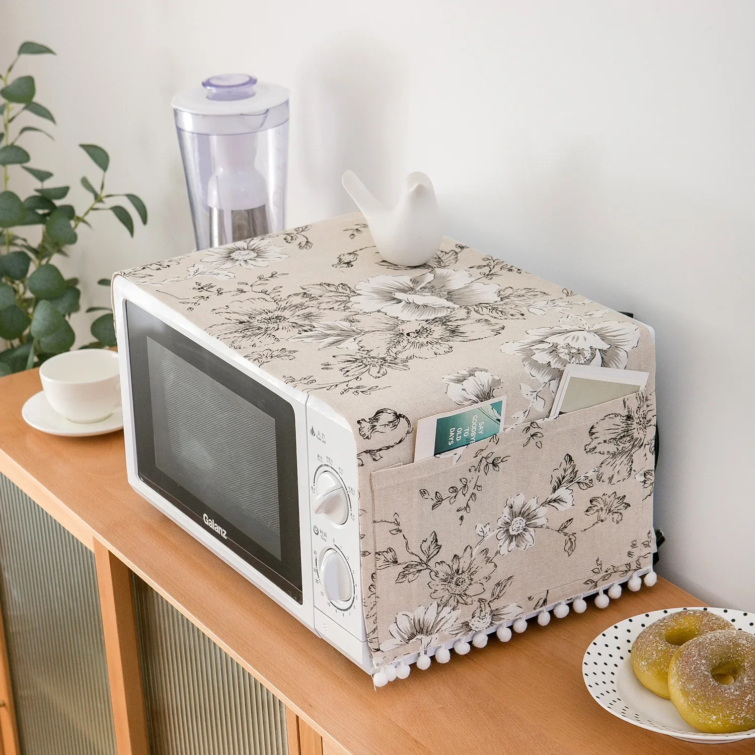 Description Picture 2 of itemMicrowave oven cover, cotton linen, black, pink, storage bag, Double Pockets, dust cover, kitchen accessories