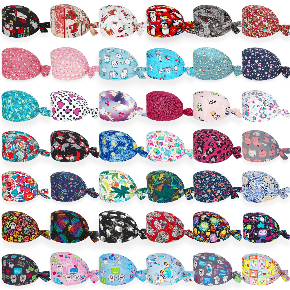 Scrub Cap New Soft Cap Cotton Adjustable Cartoon Scrubs Hats lab Working Surgicals hat pharmacy Dentist Nursing accessories Scrub Caps