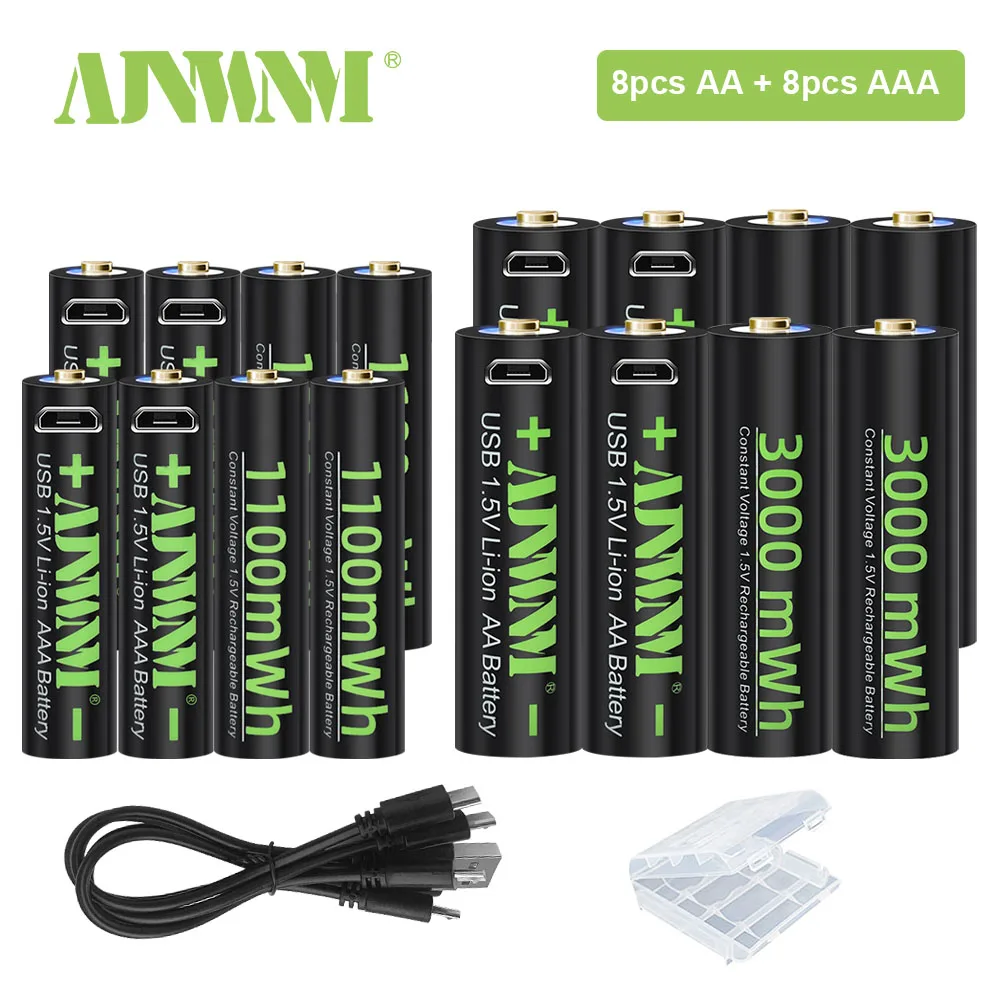 AJNWNM 1 5 в USB Li-Ion AAA перезаряжаемые батареи МВт/ч + AA перезаряжаемая батарея с