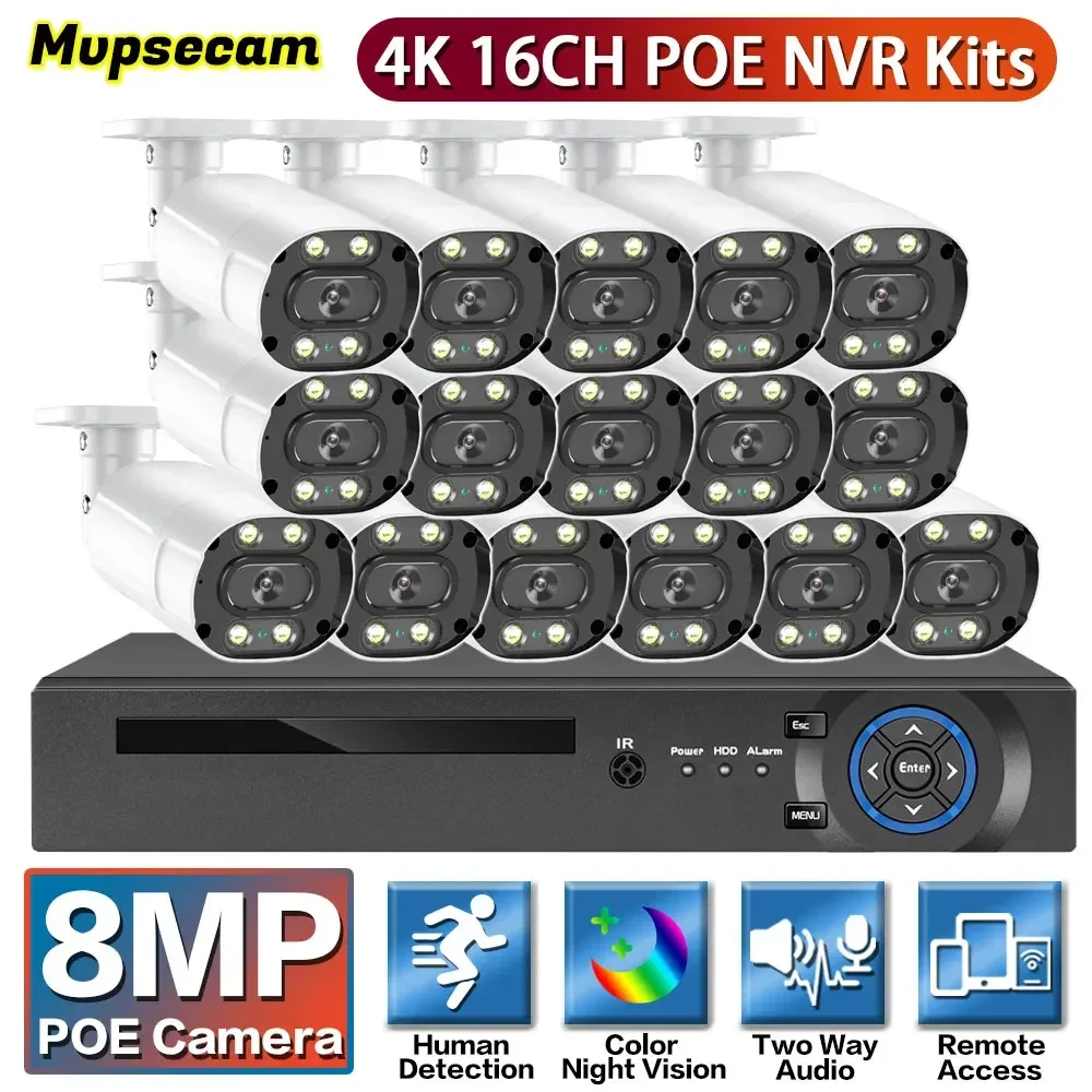 

Комплект камер видеонаблюдения, 16 каналов, POE, NVR, 4K, 8 МП