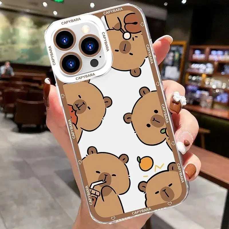 Playful Capybara Cartoon Transparent Silicone Phone Case