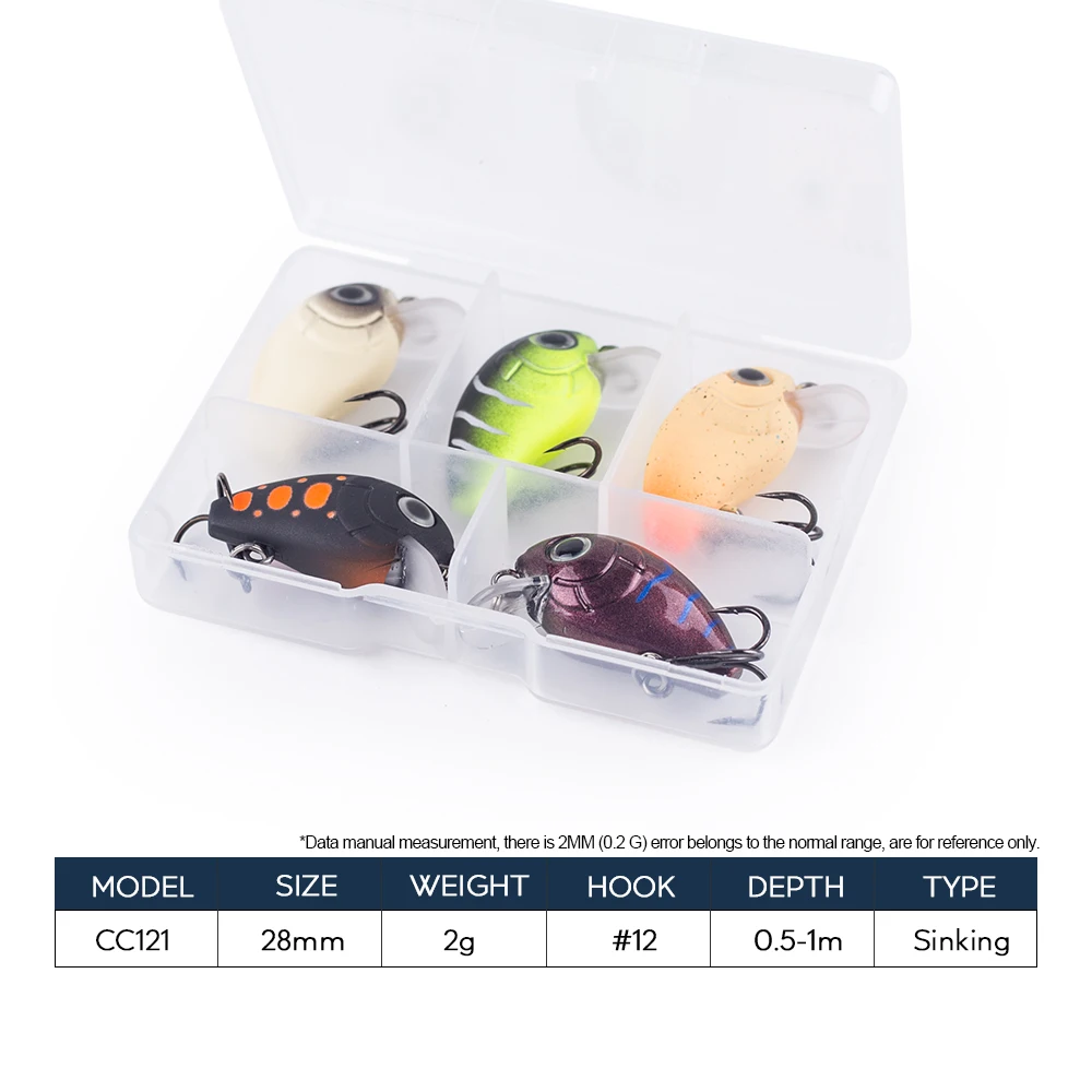 Hanlin 5pcs/Suit 2.8cm 2g Mini Wobblers Slow Sinking Crankbait Fishing Lure Artificial Bait Hard Plastic Wobbler For Bass Tackle 2
