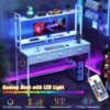 Satifur Computer Desk With Power Outlets & Led Light, 47 Inch Home Office Desk With 3 Drawers And Storage Shelves, Writing 1