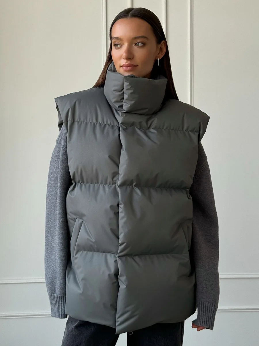 Casual Loose Sleeveless Jackets Parkas Female Winter New Streetwear Outwear For Women Lapel Tank Top Patchwork Coat