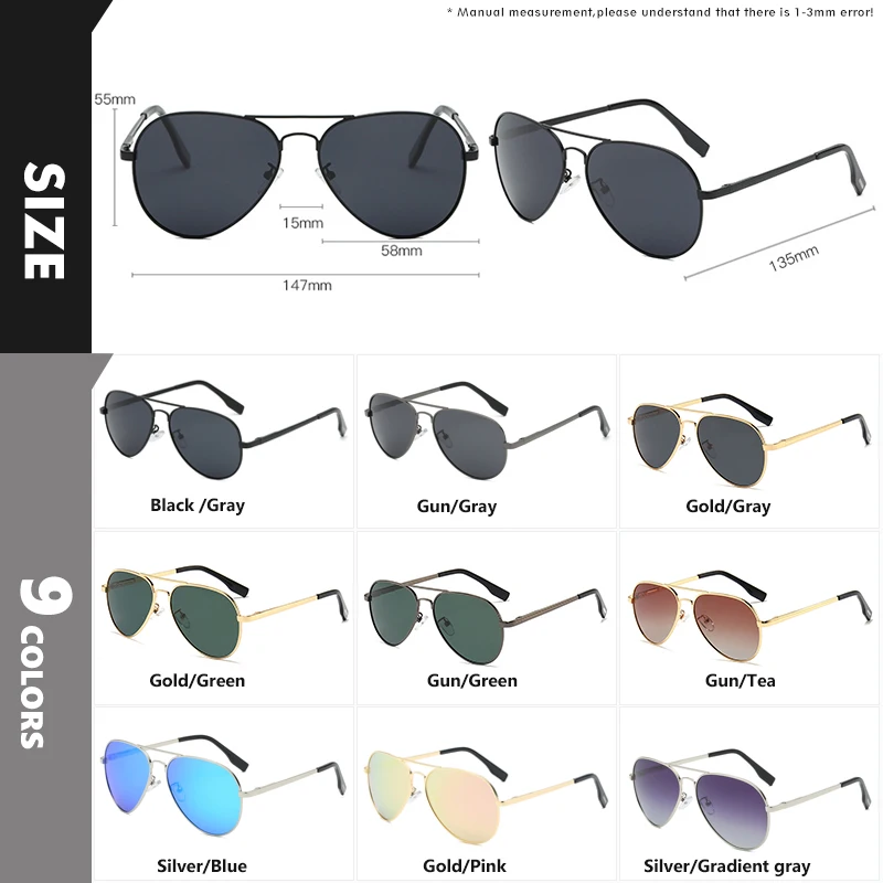 Classic Polarized Sunglasses with Blue Mirror Lens - Fashionable Anti-Glare Driving Glasses