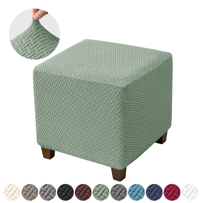 

Square Elastic Ottoman Stool Cover Jacquard Stretch Footstool Slipcovers All-inclusive Dust Footrest Covers for Living Room Pouf