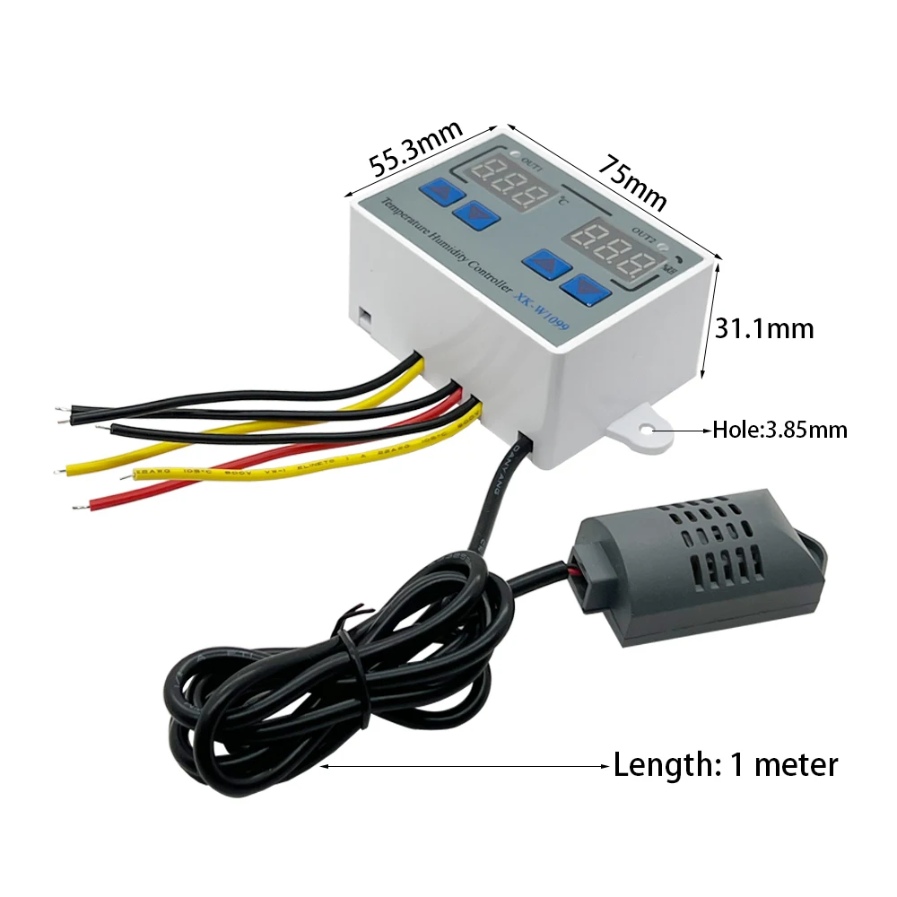 Digital temperature controller digital thermostat digital humidity controller W1099 DC 12V 24V AC 110-220V digital temperature humidity controller egg incubator thermostat regulator