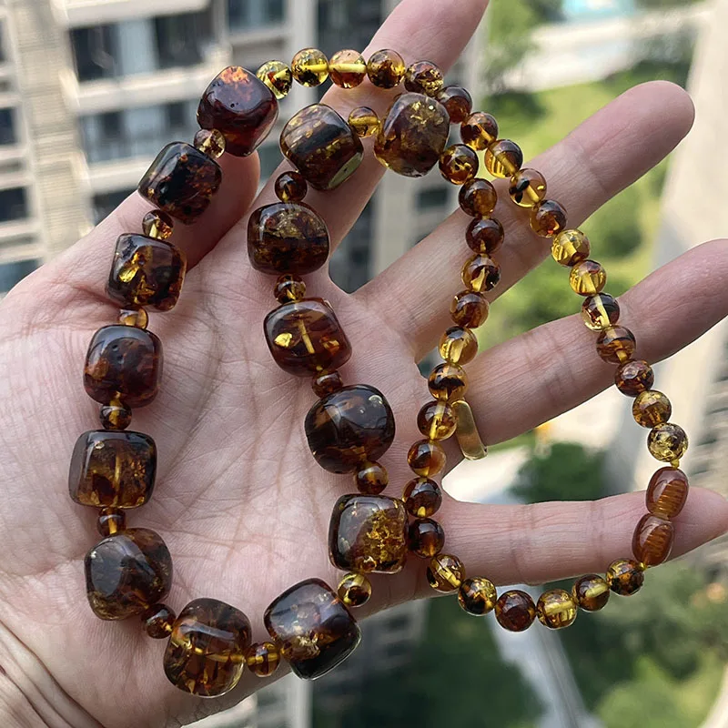 S021689c5c23c413dbec6d503f201bd1dR New Natural Amber Necklace for Women Gift Europe Baltic Floral Beads Gorgeous 100% Original Real Designer Jewelry Mallzona