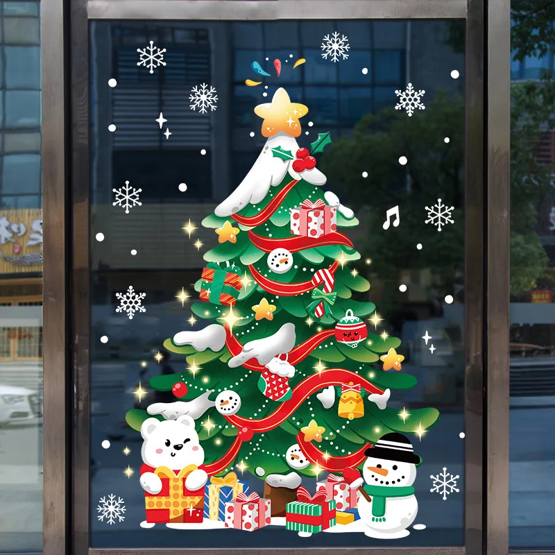 Christmas Window Stickers Santa Claus Snowflake DIY Wall Decal 2023 Christmas Decorations For Home New Year Ornaments Gift 2024