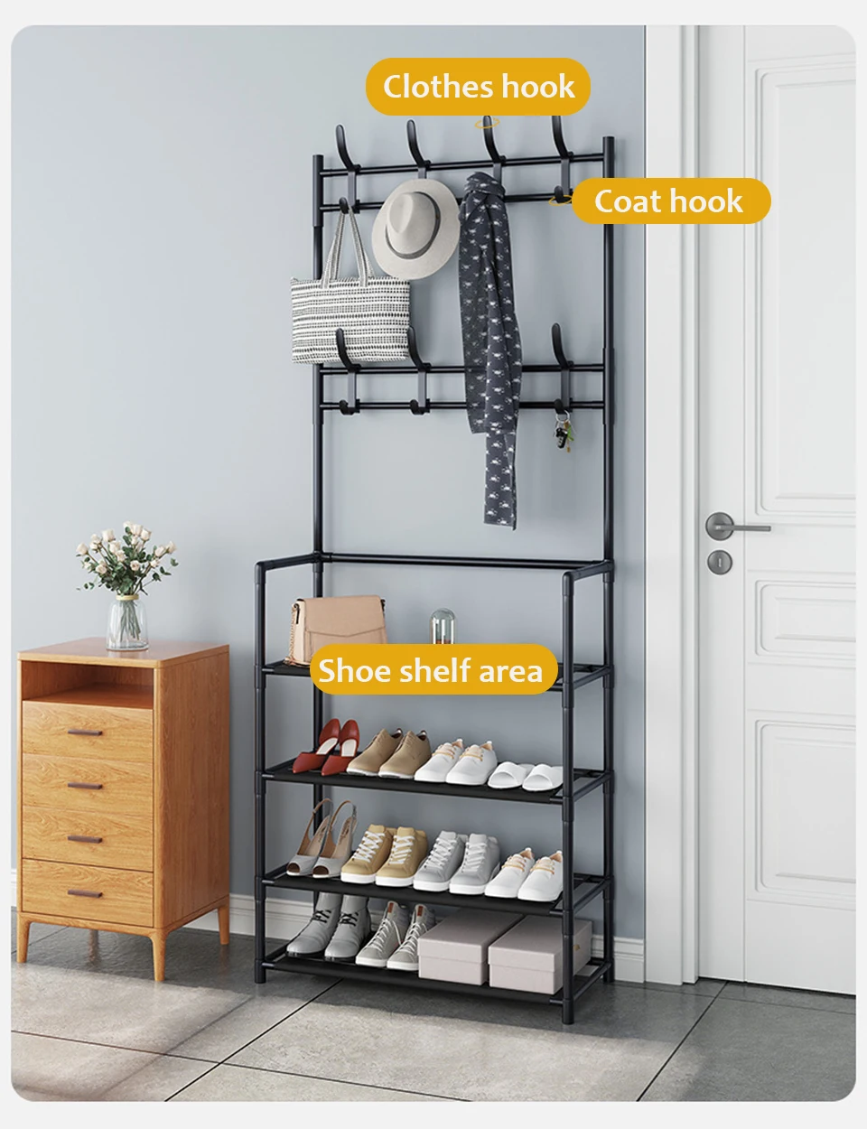 Coat Rack Shoe Cabinets Floor Hanger Storage Wardrobe Clothing Drying Racks Shoe Rack Furniture Purse Stand Hat Rack on Wall