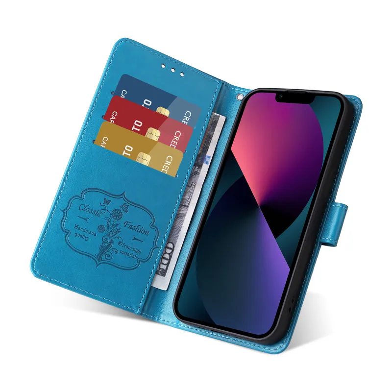 Elegant Flip Cover Leather Wallet Phone Case with Fringed Iris Design