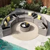 Patio Sectional Furniture Outdoor 11-Piece, Rattan Curved Sofa Set with Storage Table, Pillows, Fit for Pool Backyard Balcony 1