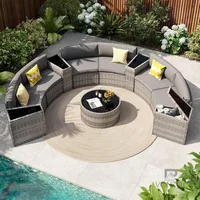Patio Sectional Furniture Outdoor 11-Piece, Rattan Curved Sofa Set with Storage Table, Pillows, Fit for Pool Backyard Balcony 1