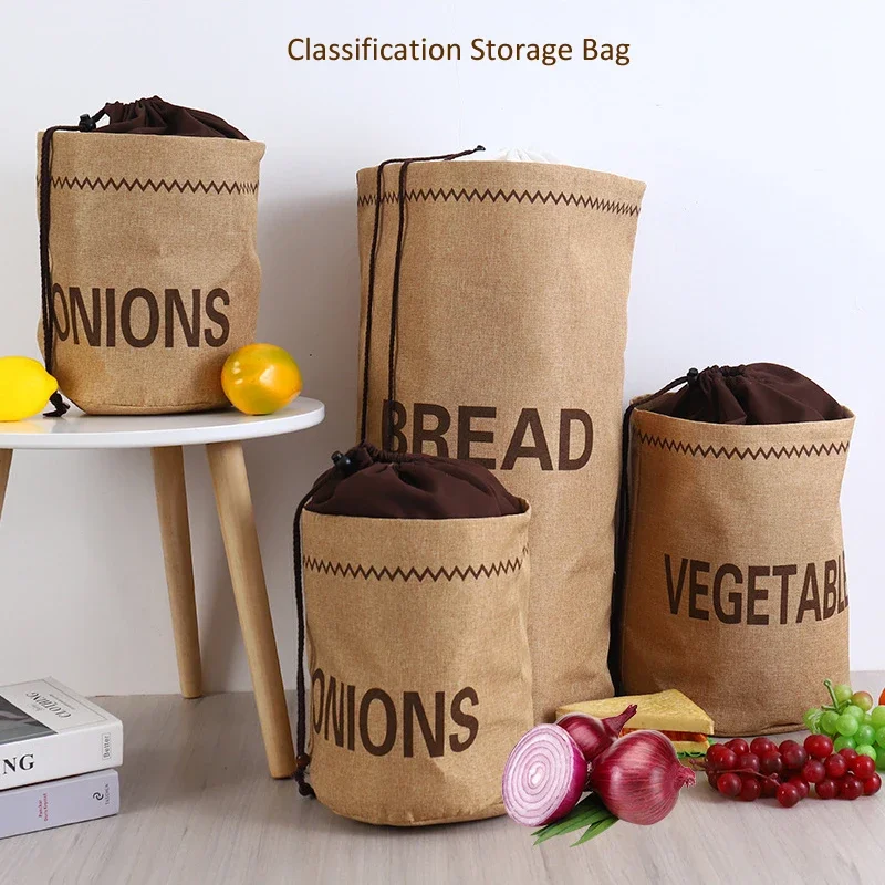 Kitchen Hessian Storage Bag for Garlic,Onions,Potato,Vegetable,Bread,Drawstring Sack,Fabric Burlap Bags Jute Potatoes Organizer 3