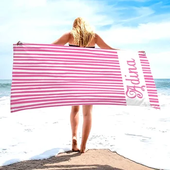 Asciugamani da spiaggia con nome personalizzato Asciugamano da bagno per piscina in microfibra personalizzato a righe extra large Regalo di compleanno per le vacanze per bambini Adulti 1